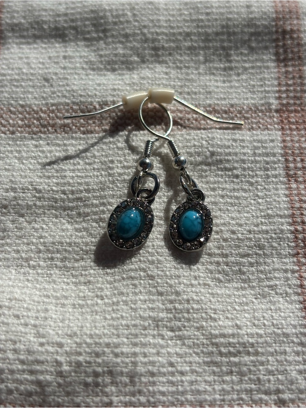 Turquoise Oval Drop Earrings - Silver Tone